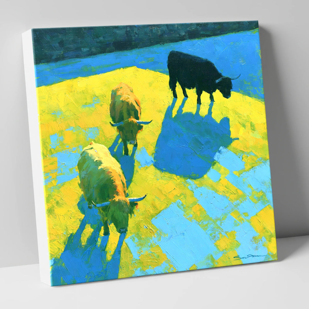 Vibrant Highland Cattle in Summer Light lake district wildlife canvas wall art