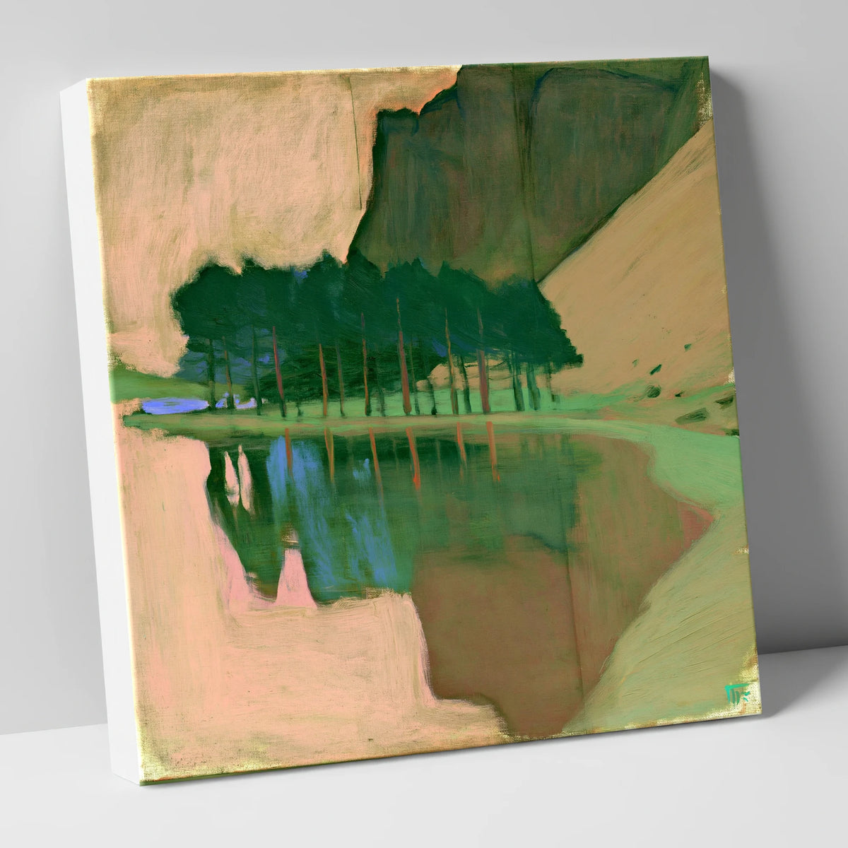Buttermere Pines in Peach Light lake district lake canvas wall art