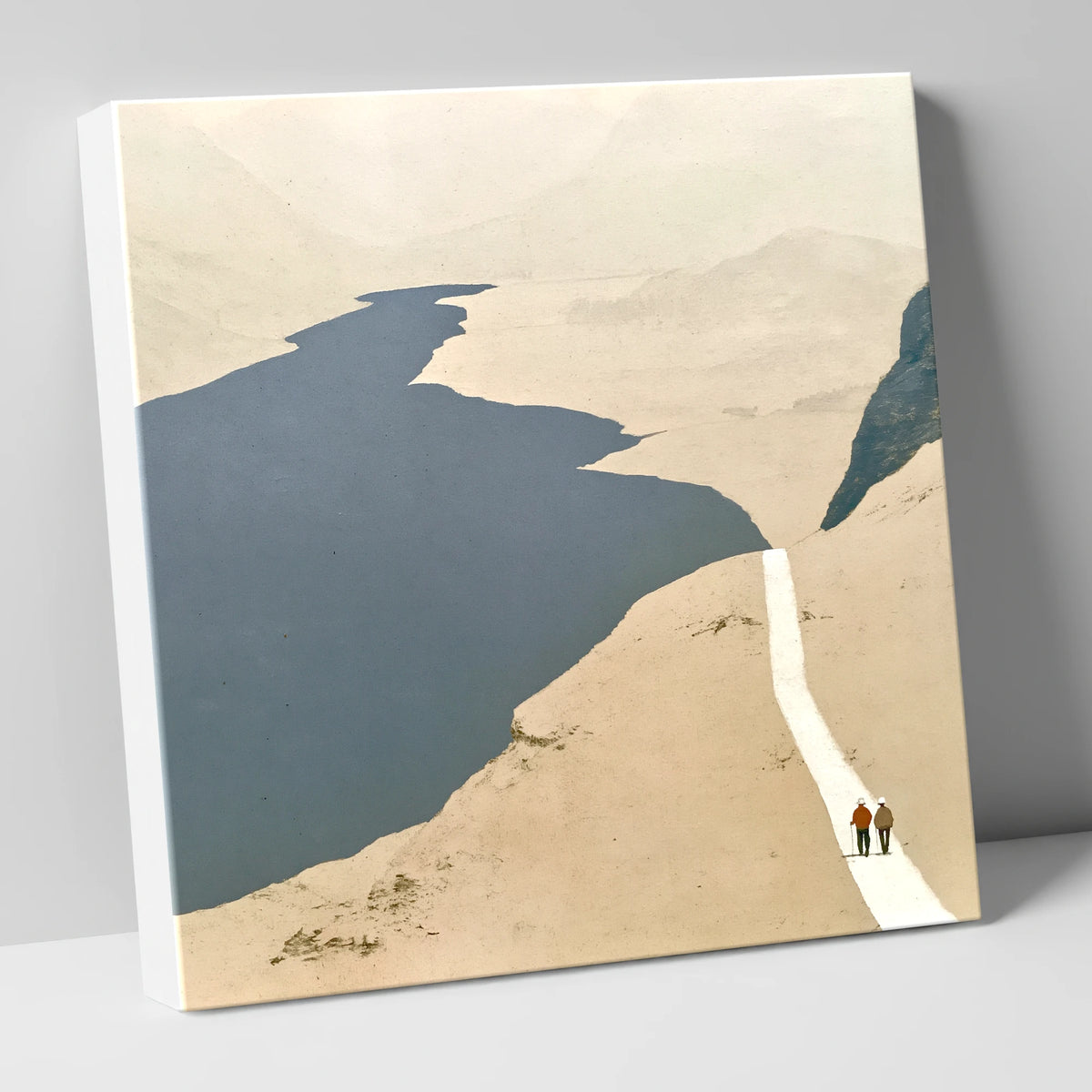 Walkers on a White Mountain Path lake district walking canvas wall art