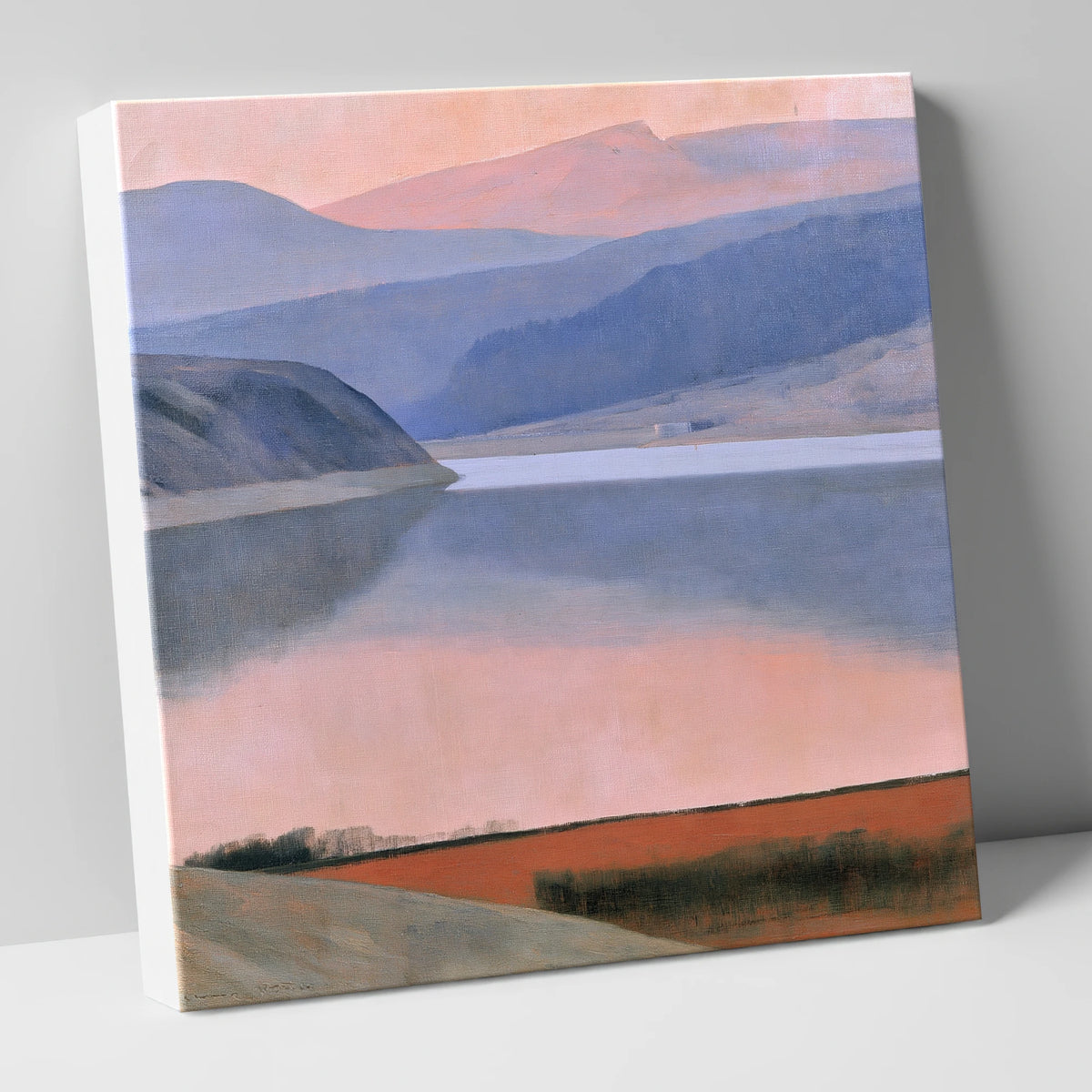 Lake and Fells in Dusk Pink lake district lake canvas wall art