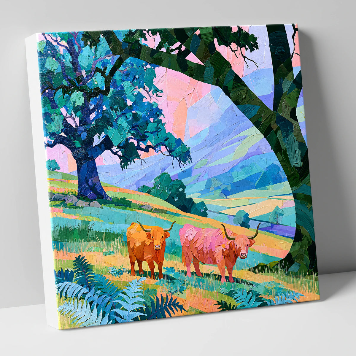 Vibrant Highland Cattle Beneath Fells lake district wildlife canvas wall art