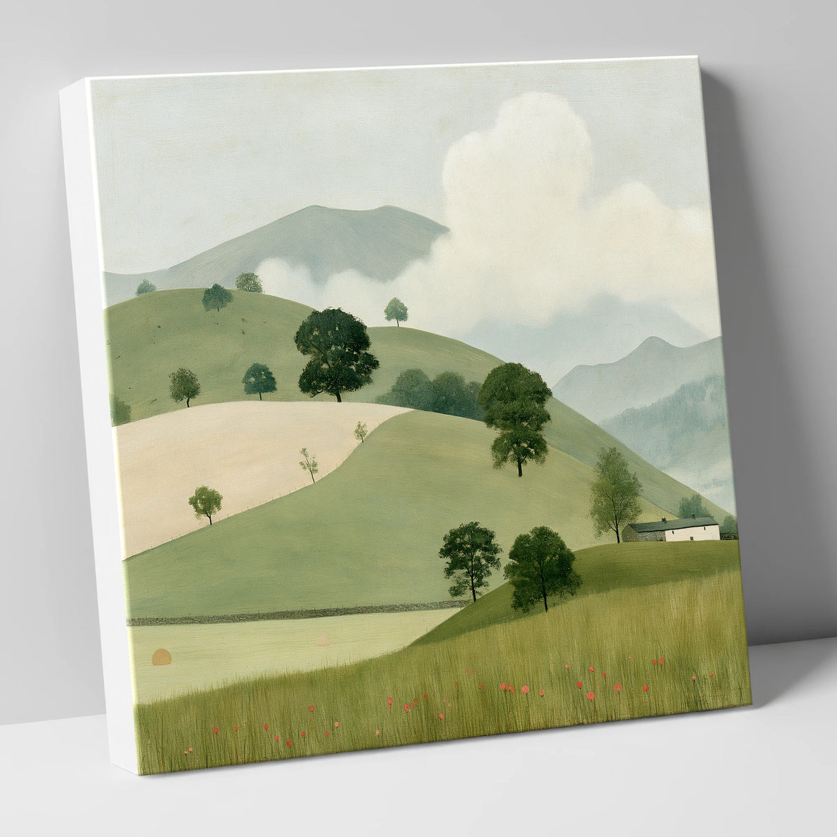 Rolling Fells and Meadow Poppies lake district fell canvas wall art