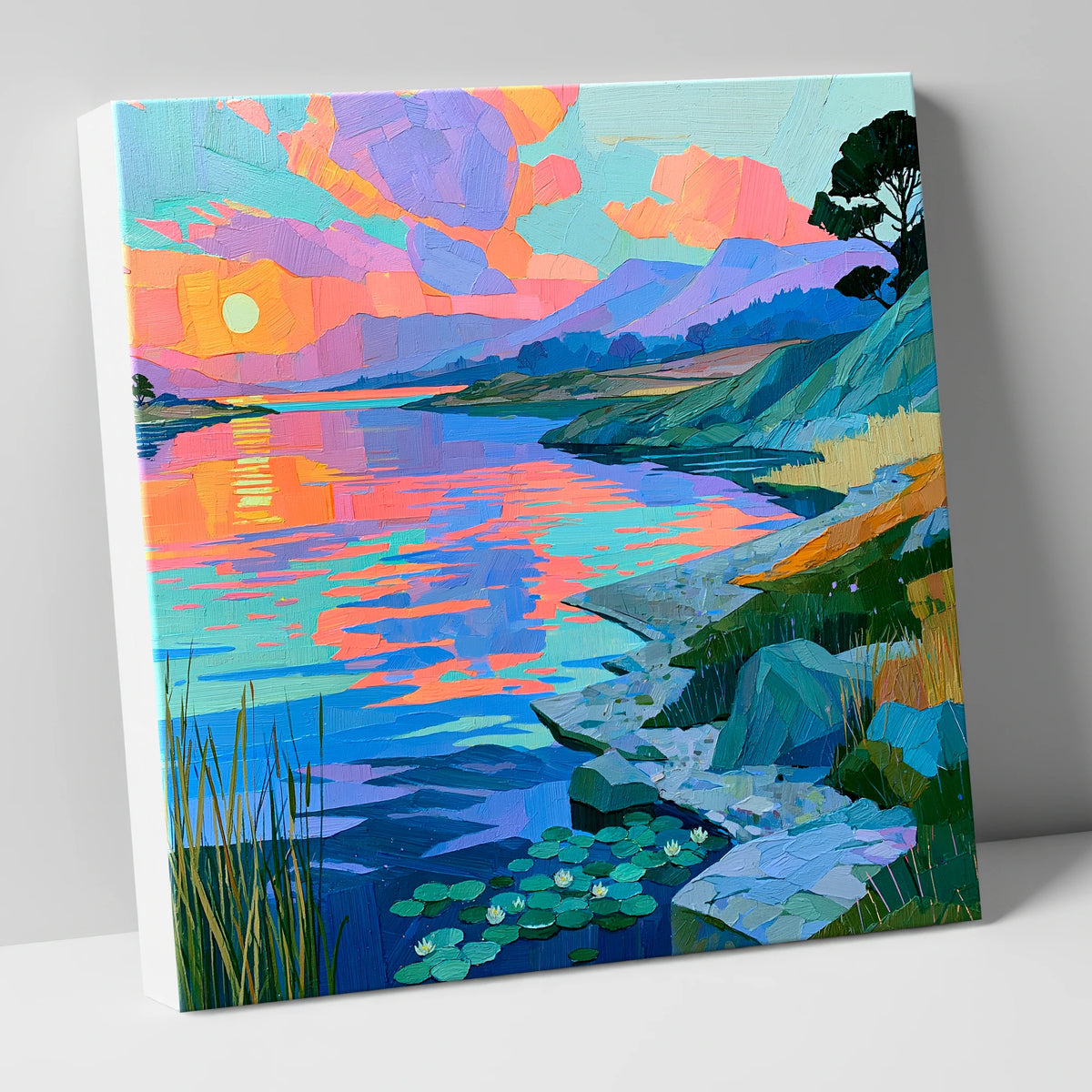 Vibrant Sunset Over the Water lake district lake canvas wall art