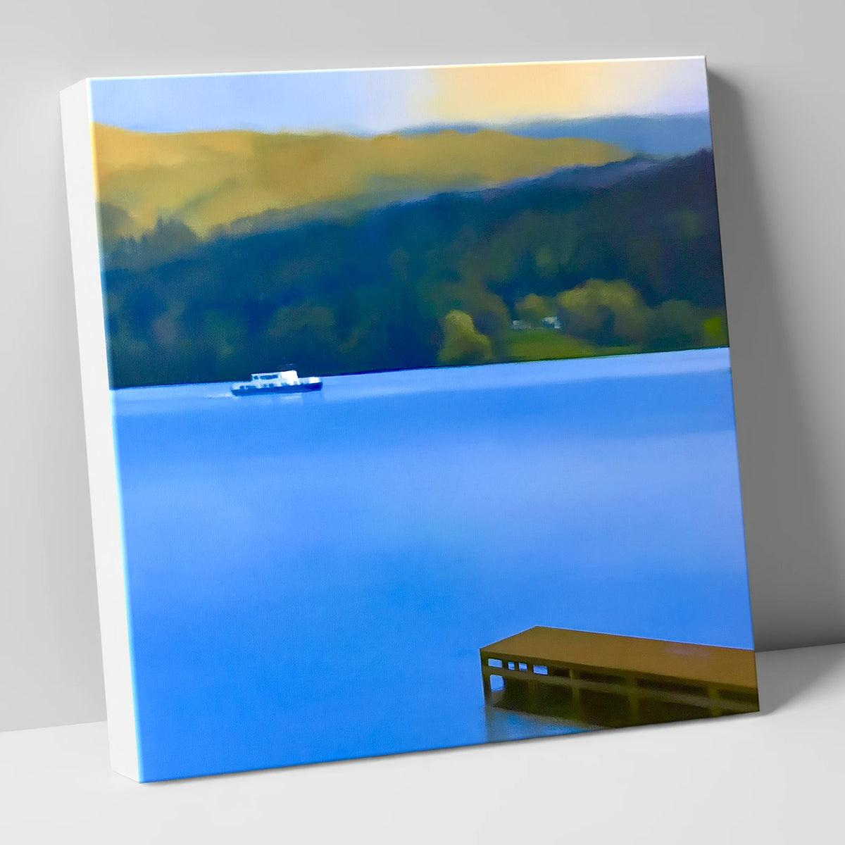 Jetty on Blue Coniston Water lake district lake canvas wall art