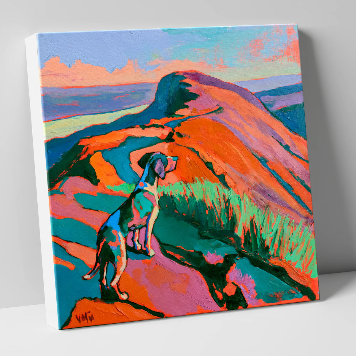 Vibrant Dog on Helvellyn Summit gifts for dog walkers canvas wall art