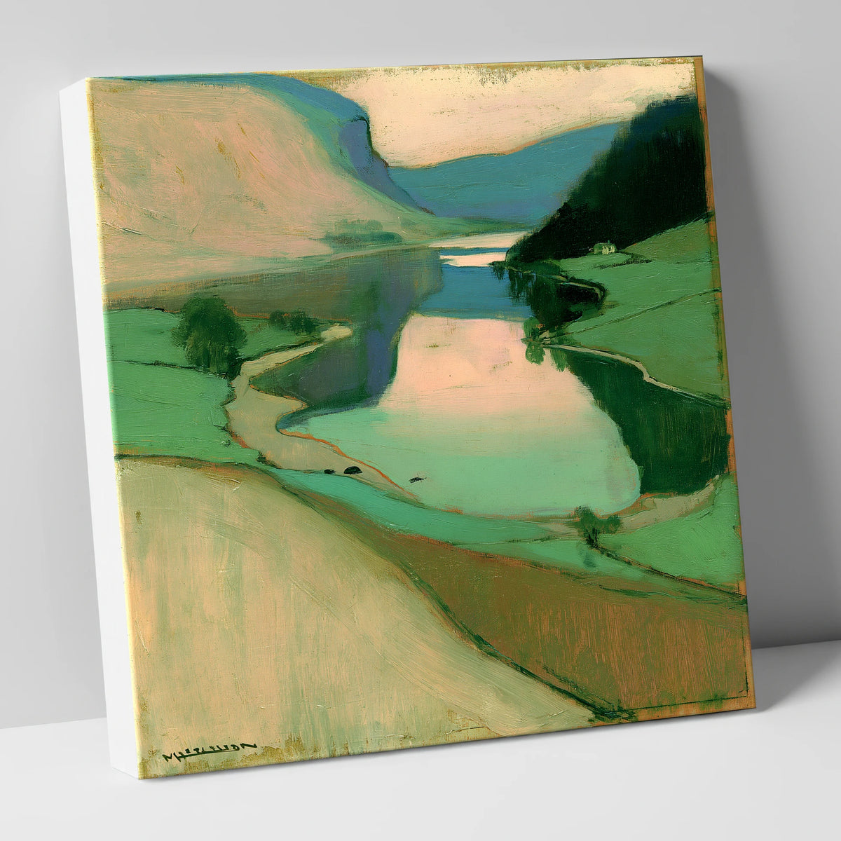 Winding Lake Beneath Peach Skies lake district lake canvas wall art