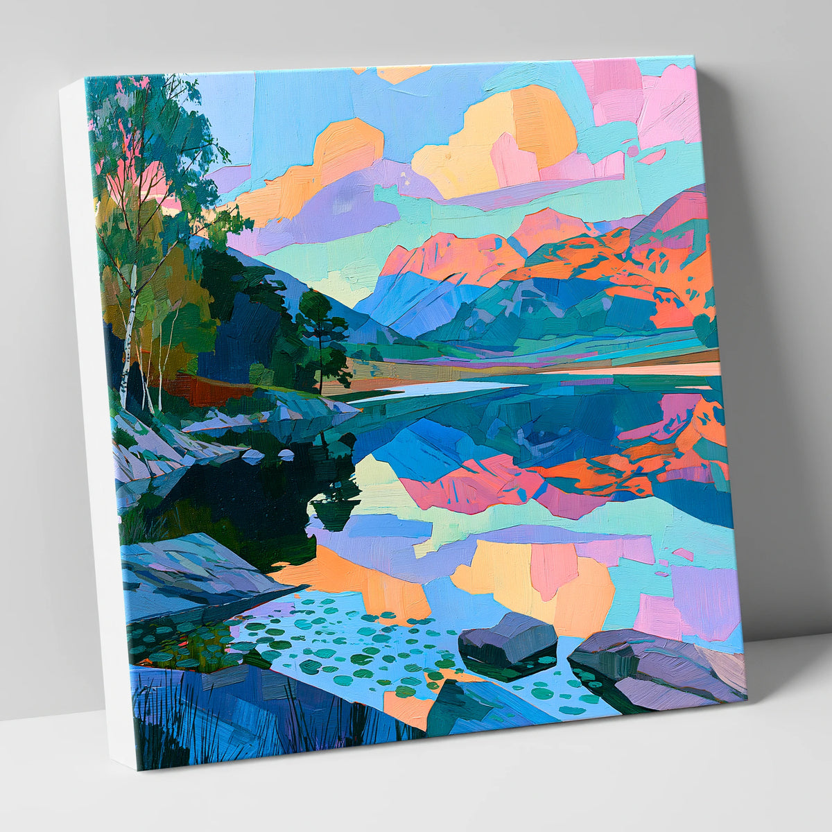 Pastel Dawn Over Still Lake lake district lake canvas wall art