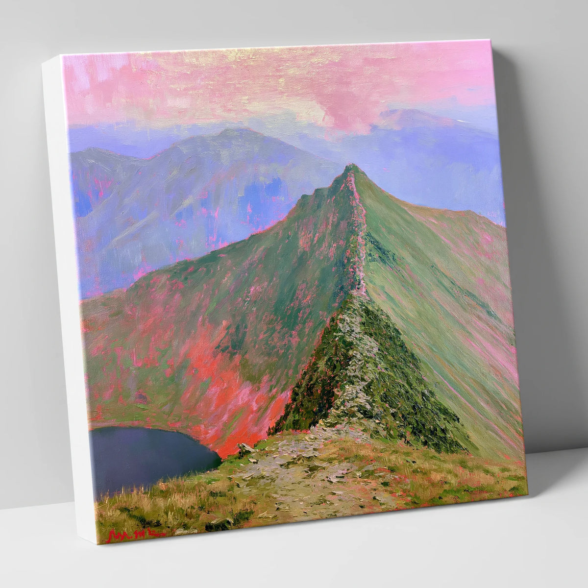 Striding Edge Beneath a Pink Sky lake district walking canvas wall art