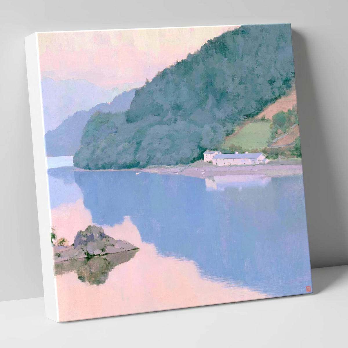 Pink Dawn on Coniston Water lake district lake canvas wall art