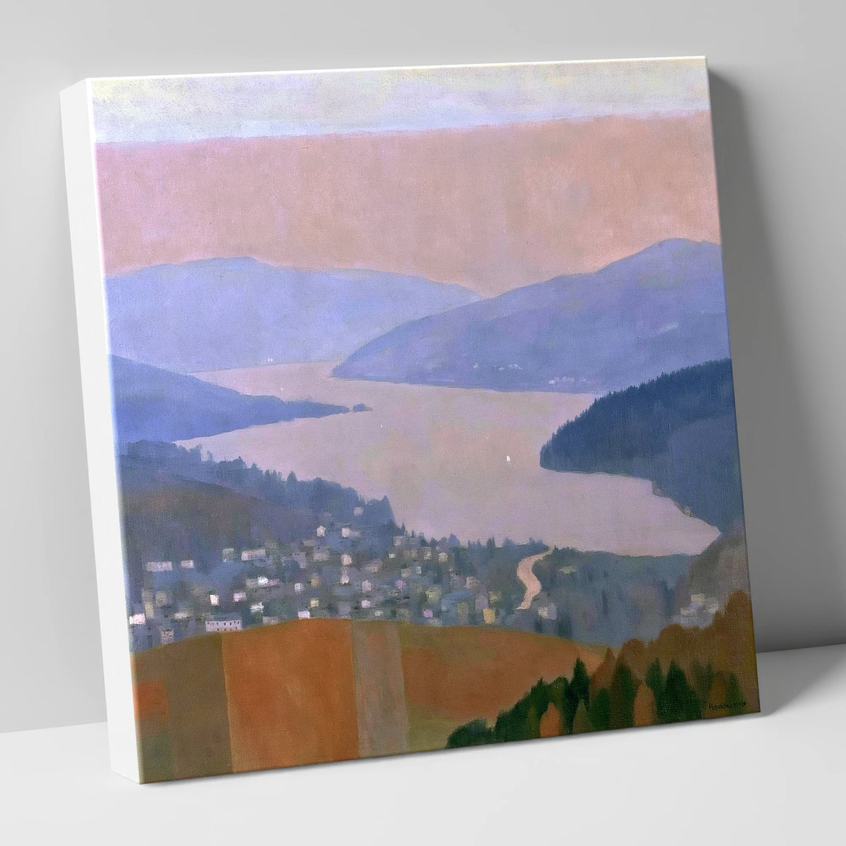 Ambleside and Lake in Pastel Dusk lake district village canvas wall art
