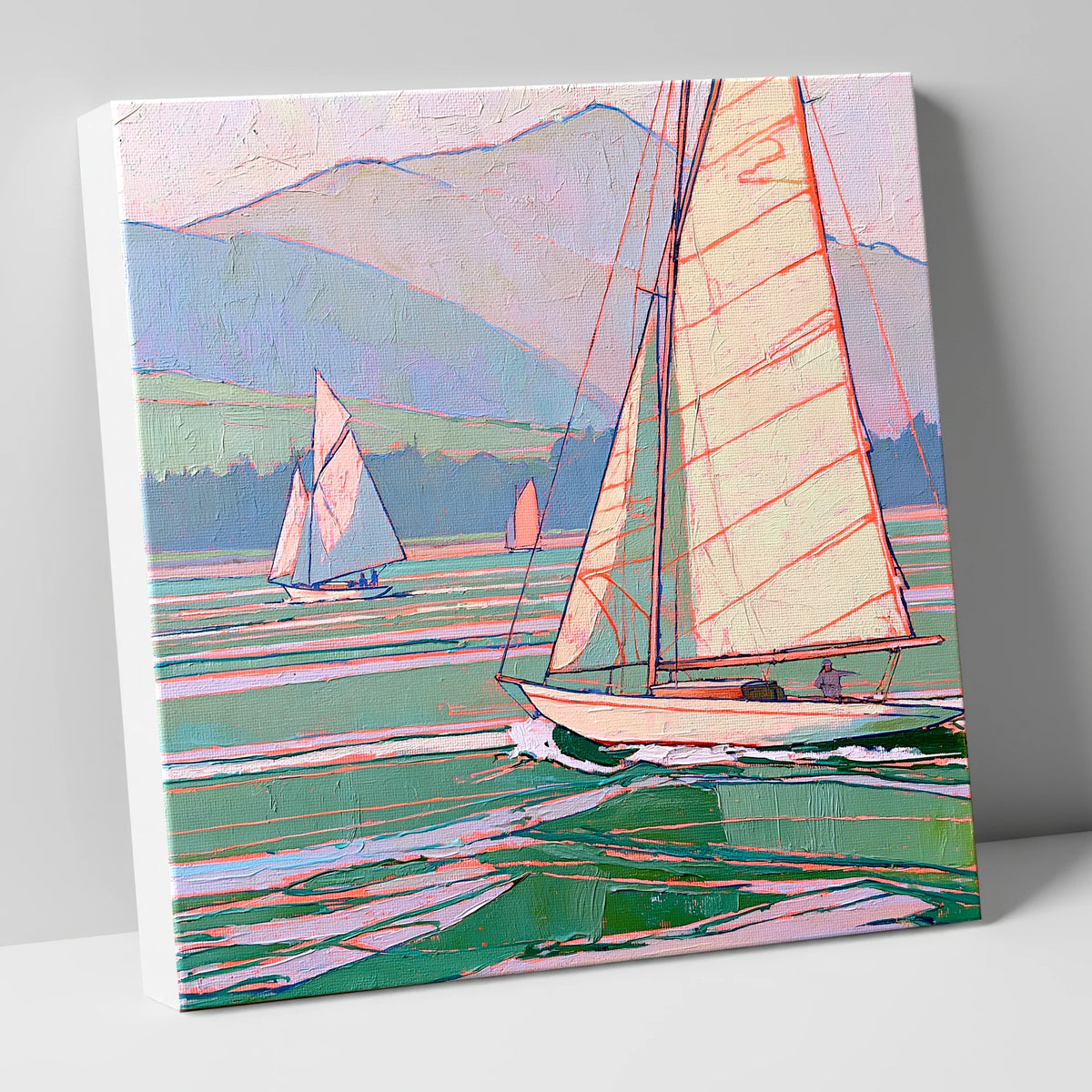 Vivid Yachts on a Breezy Lake lake district walking canvas wall art