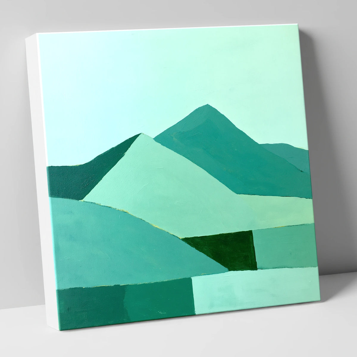 Geometric Bowfell in Teal and Green lake district fell canvas wall art