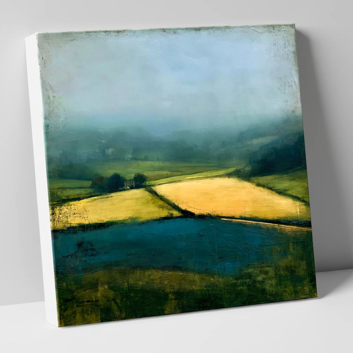 Golden Fields in a Misty Dale lake district valley canvas wall art