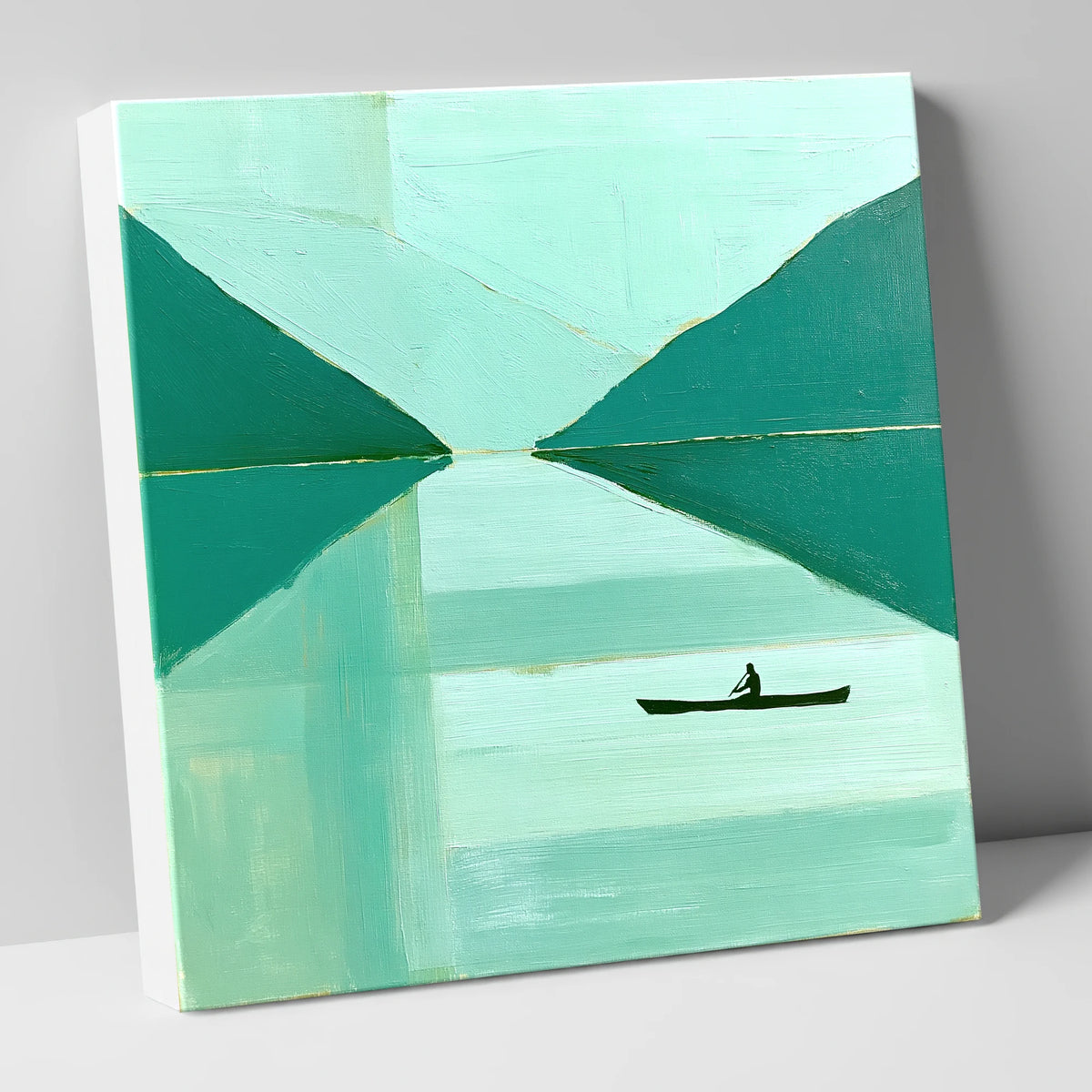 Kayaker on a Geometric Teal Lake lake district walking canvas wall art
