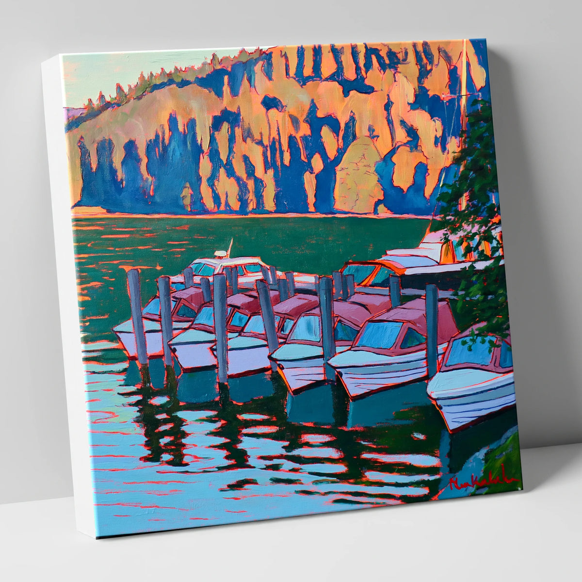 Colourful Windermere Boat Mooring lake district lake canvas wall art