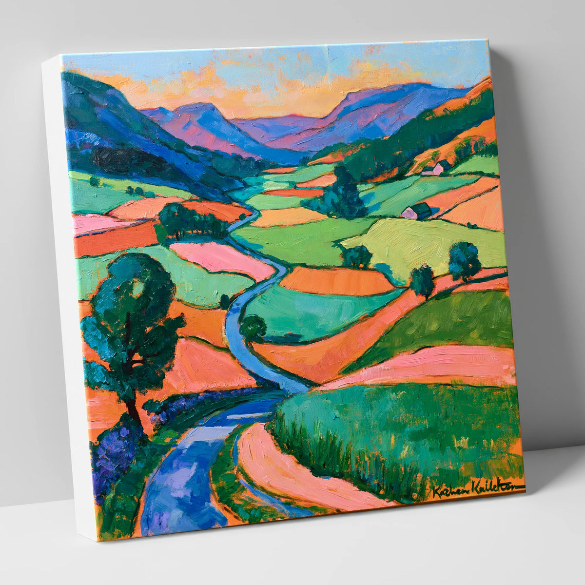 Colourful Patchwork Lake District Dale lake district valley canvas wall art