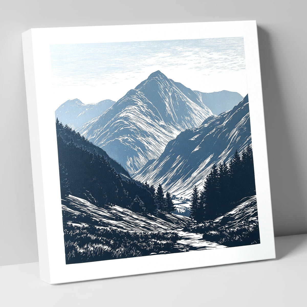 Bowfell Peak in Slate Blue lake district fell canvas wall art