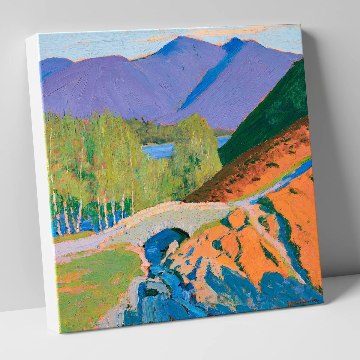 Ashness Bridge Beneath Purple Fells lake district waterfall canvas wall art