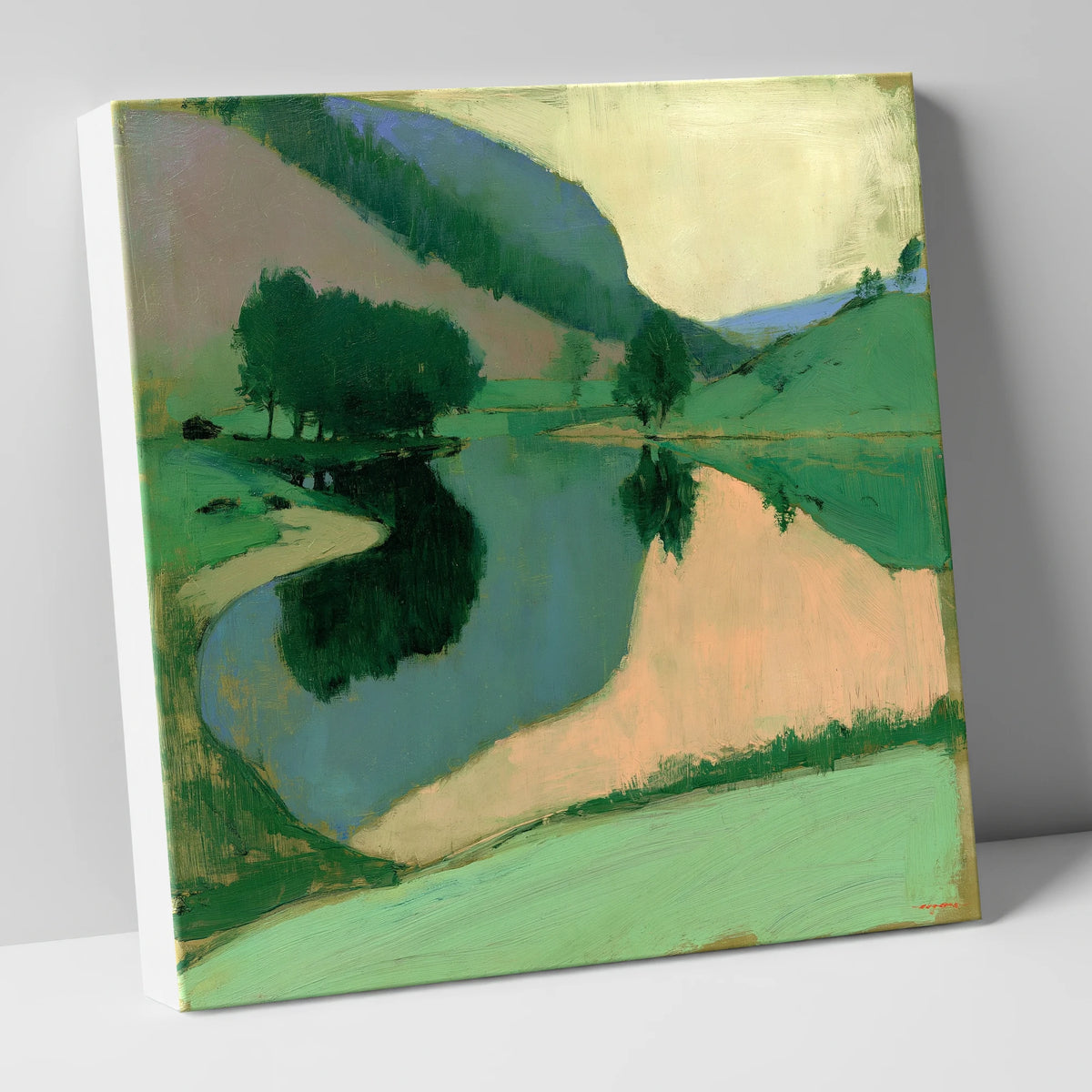 Calm Lake With Pink Reflections lake district lake canvas wall art