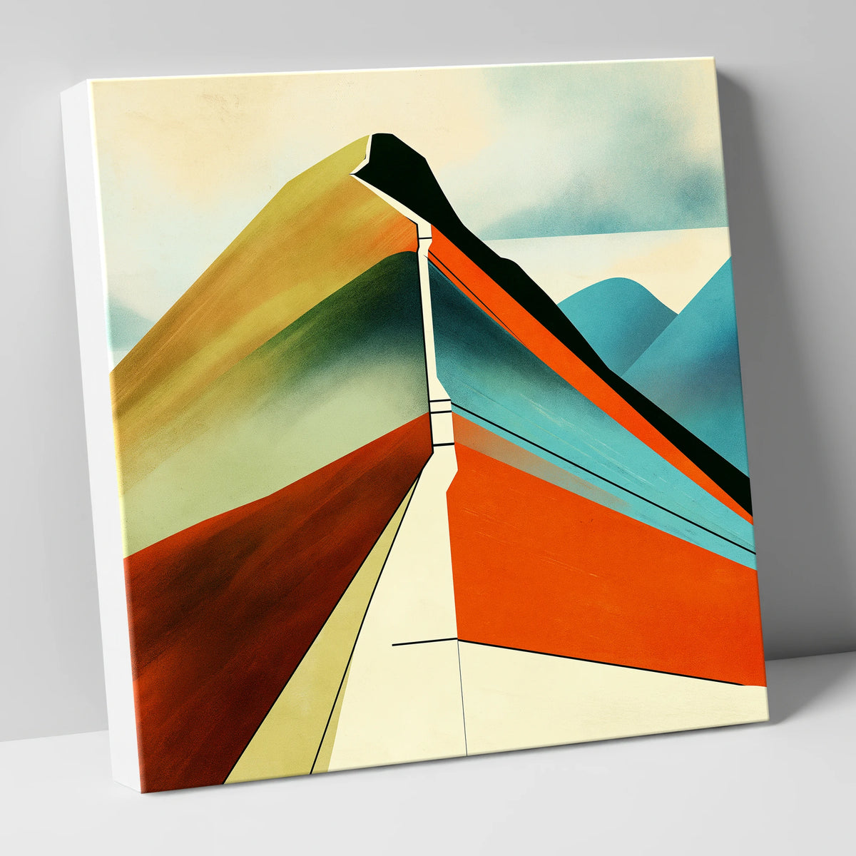 Geometric Cat Bells Mountain Path lake district fell canvas wall art