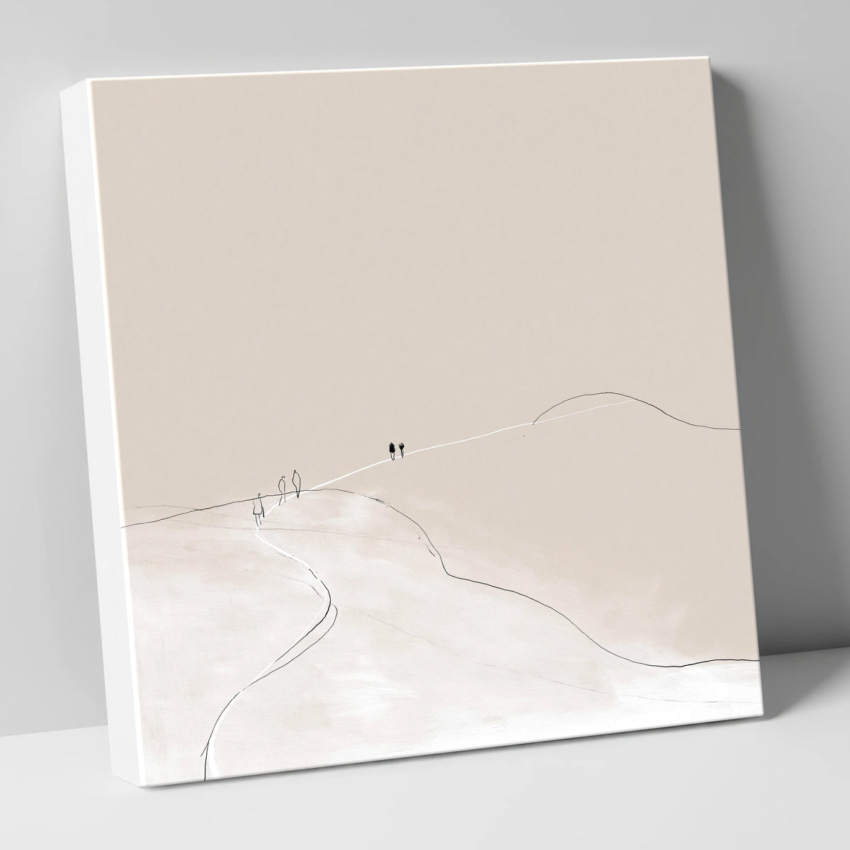 Walkers on a Pale Ridgeline lake district walking canvas wall art