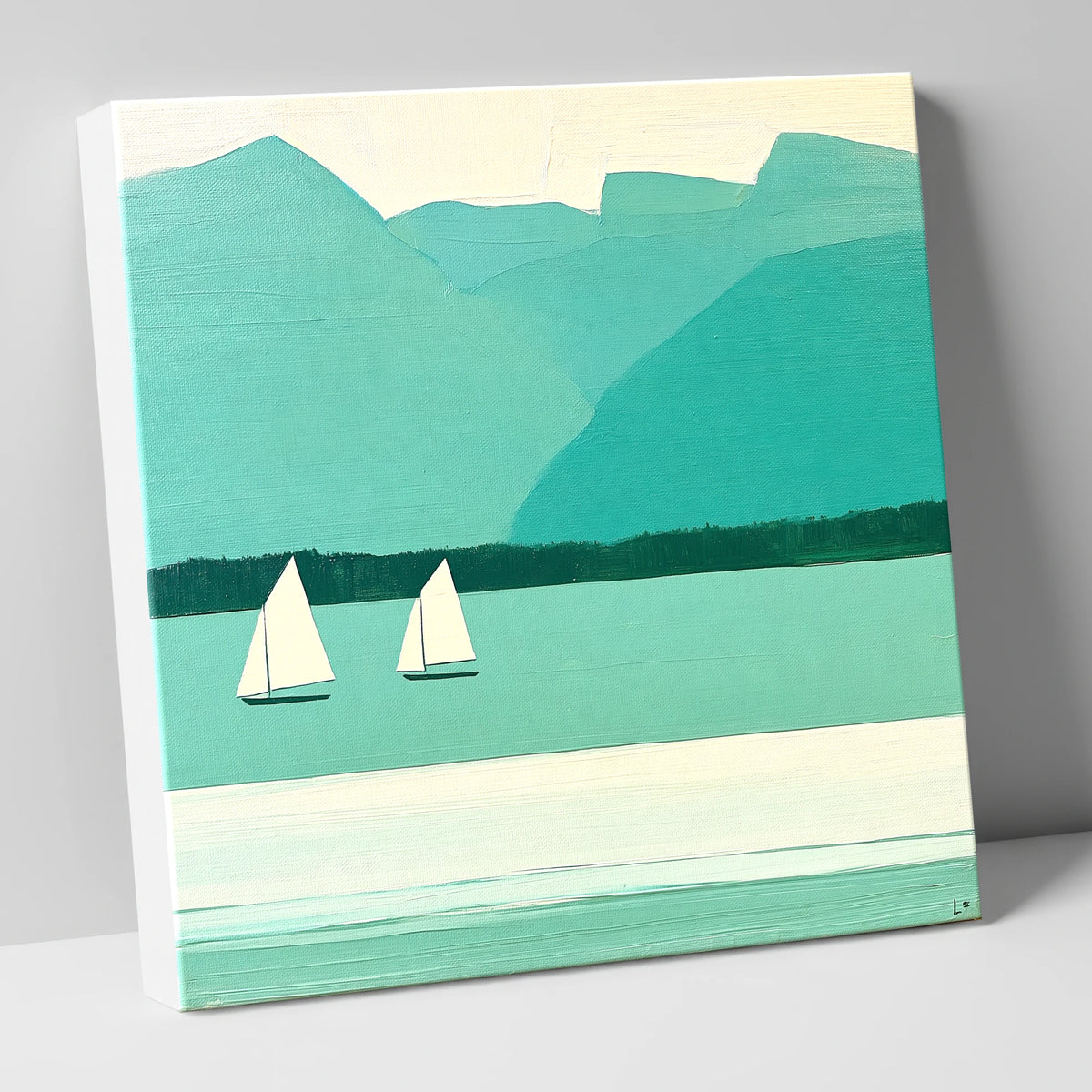 Two Sailboats on Teal Windermere lake district lake canvas wall art