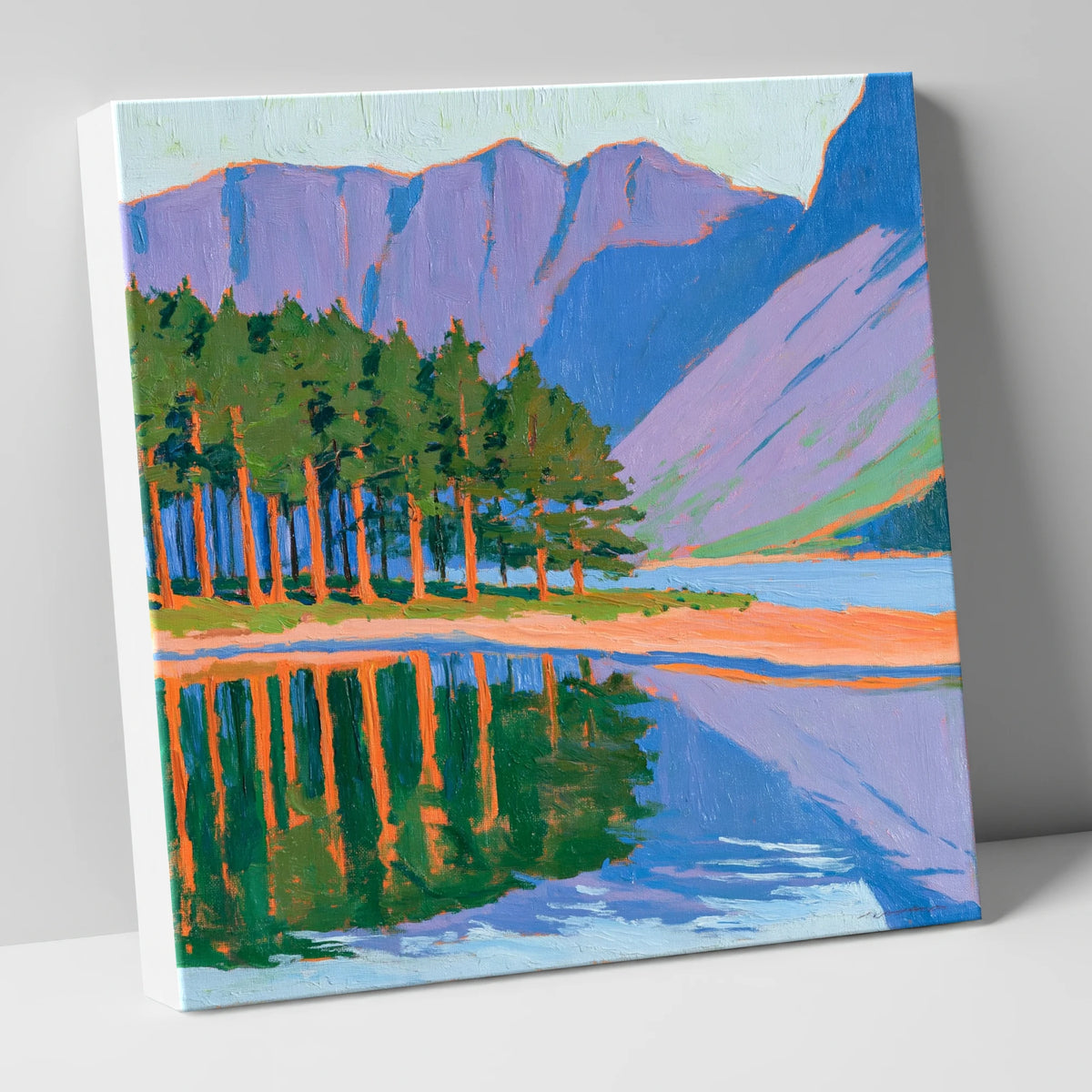 Vibrant Scots Pines at Buttermere lake district lake canvas wall art