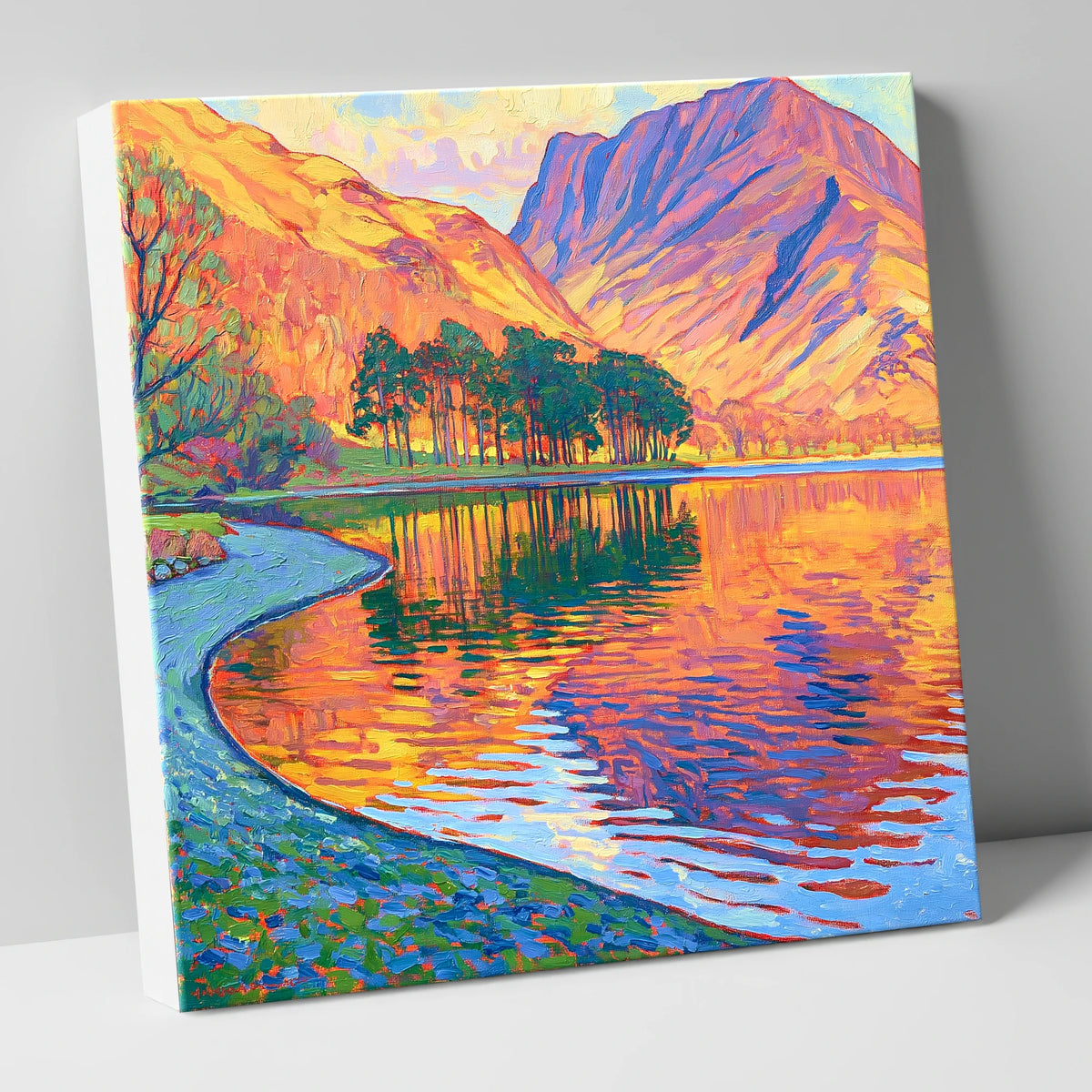 Vibrant Reflections at Buttermere Shore lake district lake canvas wall art