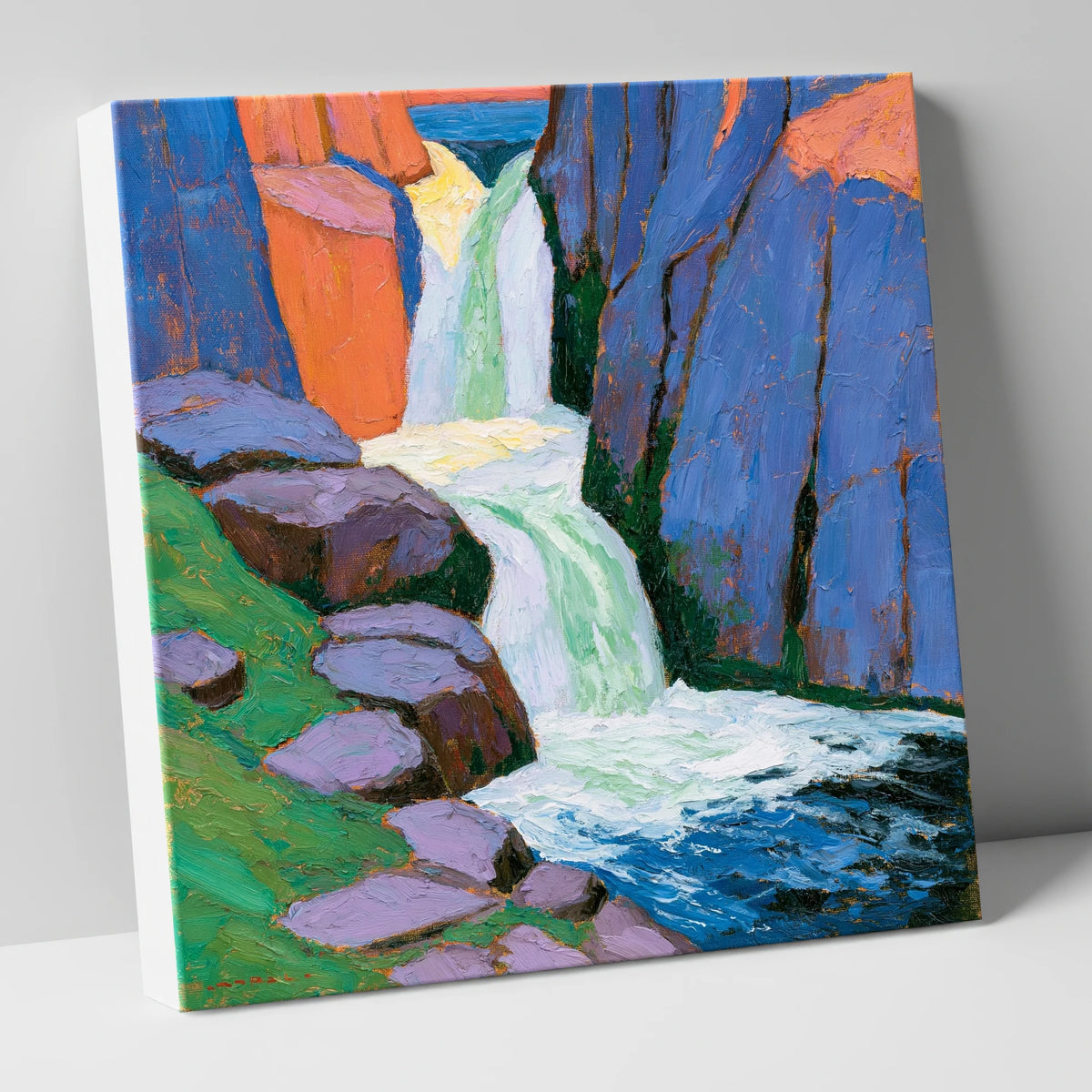 Vibrant Waterfall Between Blue Crags lake district waterfall canvas wall art