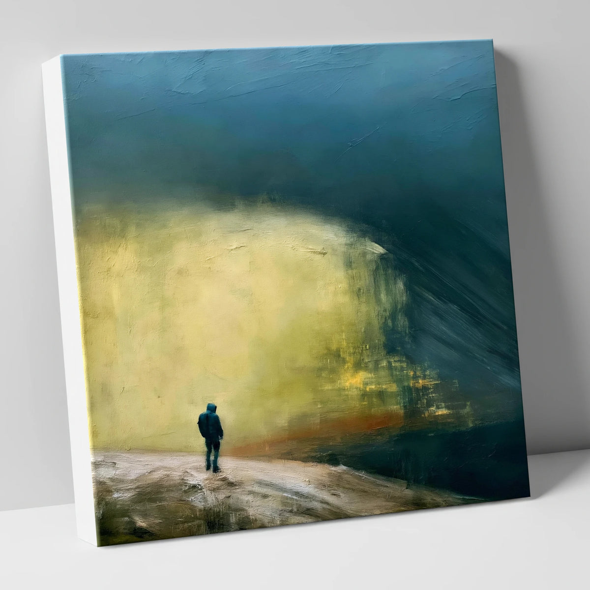 Lone Hiker in Golden Mist lake district walking canvas wall art