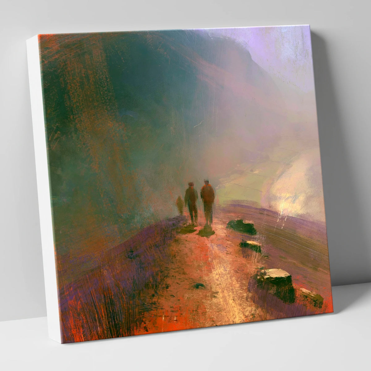 Walkers on a Russet Mountain Path lake district walking canvas wall art