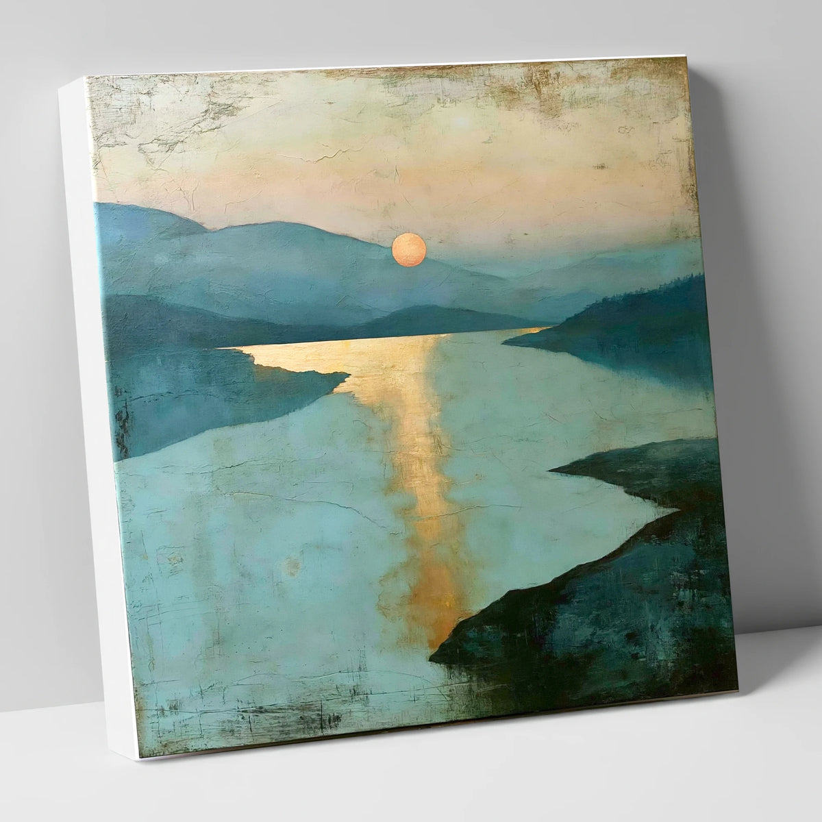 Golden Sunset Over Teal Water lake district lake canvas wall art