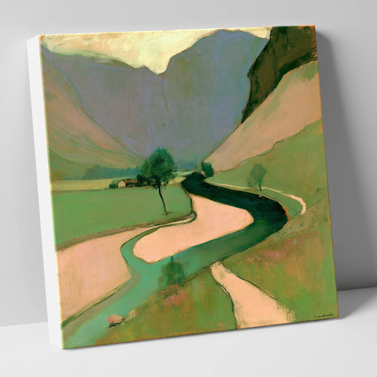 Lakeland Valley River in Pink lake district waterfall canvas wall art