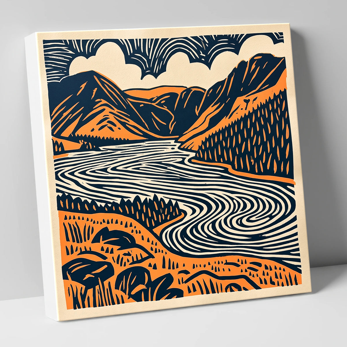 Navy and Terracotta Crummock Water lake district lake canvas wall art