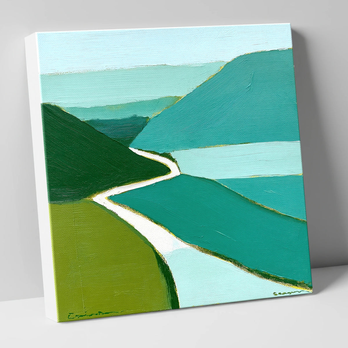 Winding Mountain Pass in Teal lake district valley canvas wall art