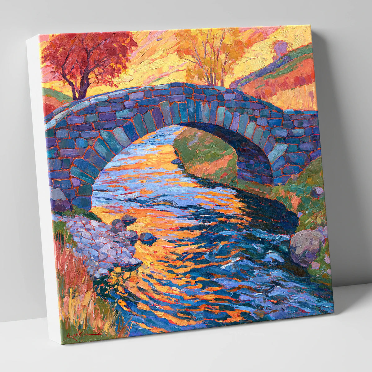 Stone Bridge over a Golden Beck lake district waterfall canvas wall art