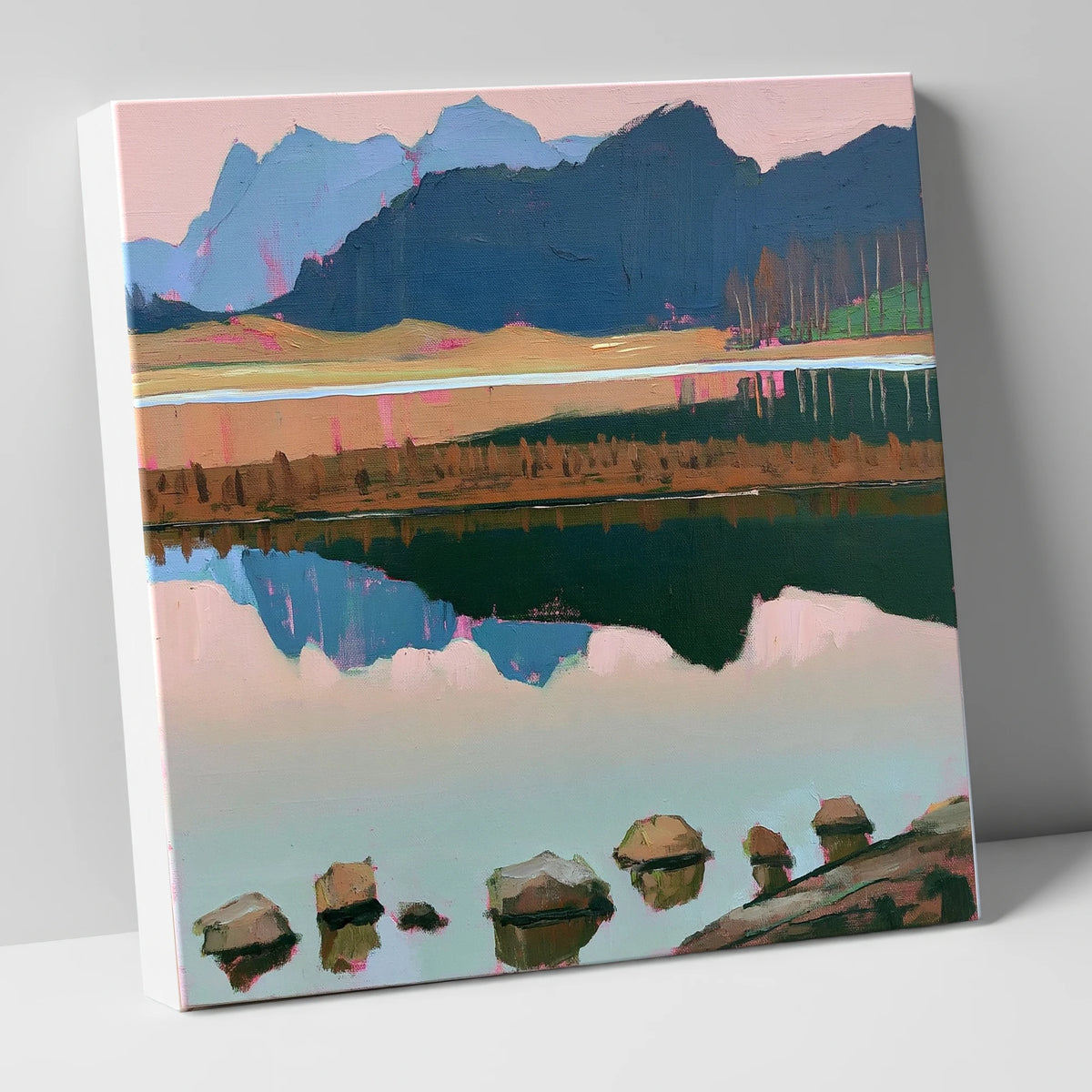 Blea Tarn with Pink Reflections lake district fell canvas wall art