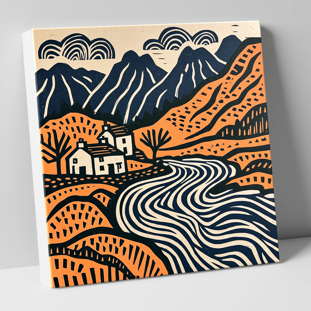 Grasmere Valley in Terracotta and Navy lake district lake canvas wall art