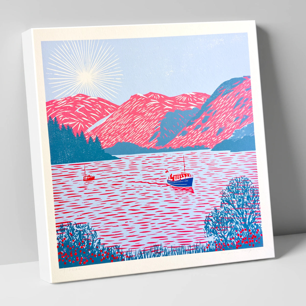 Ullswater Beneath Vibrant Pink Fells lake district lake canvas wall art