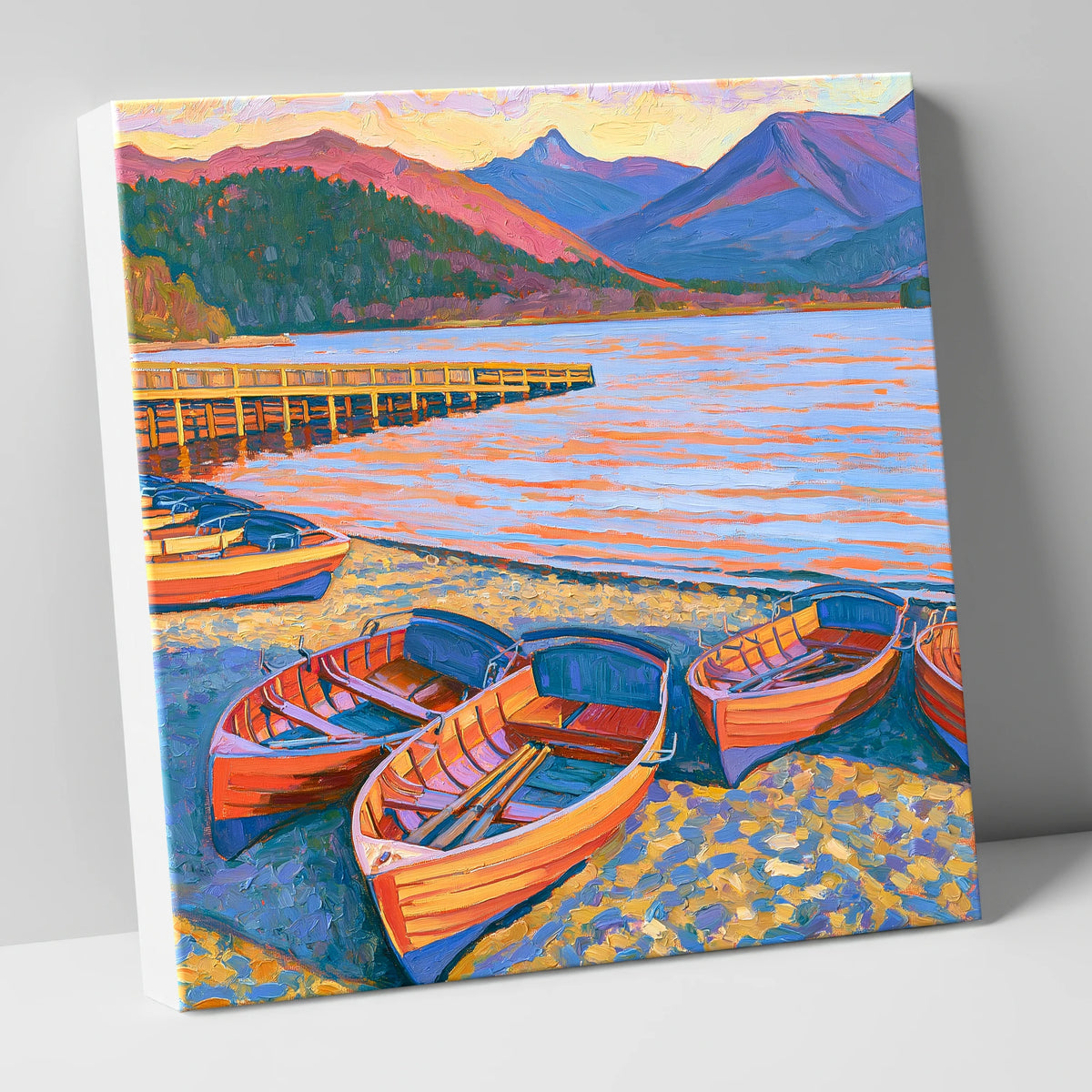 Orange Rowing Boats on Windermere lake district lake canvas wall art