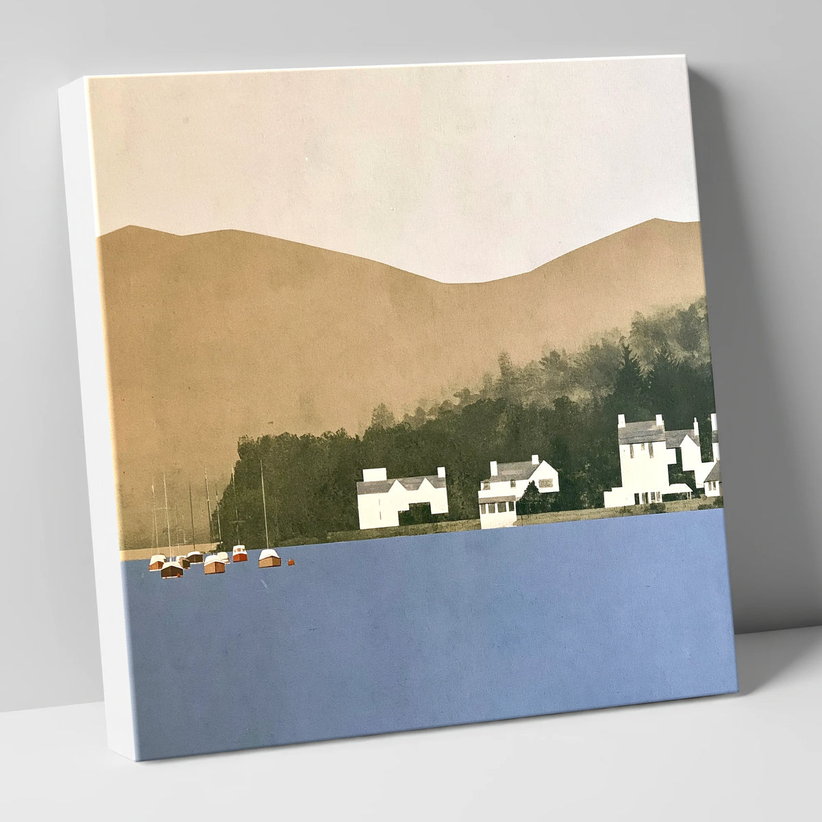 Moored Boats at Bowness Bay lake district village canvas wall art