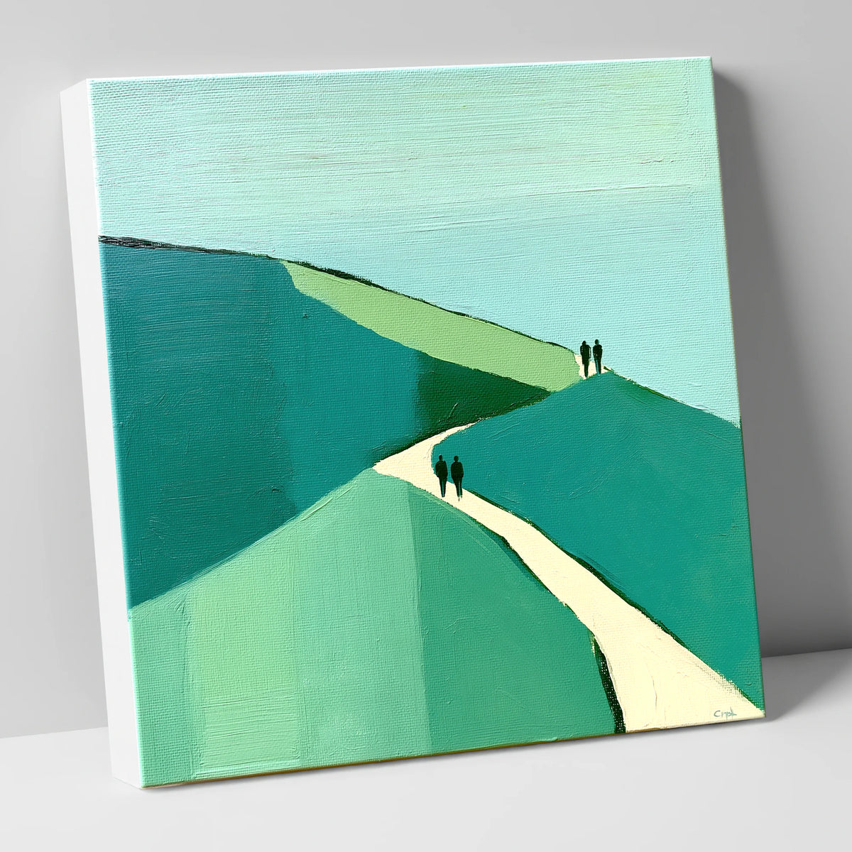 Walkers Ascending Emerald Fells lake district walking canvas wall art