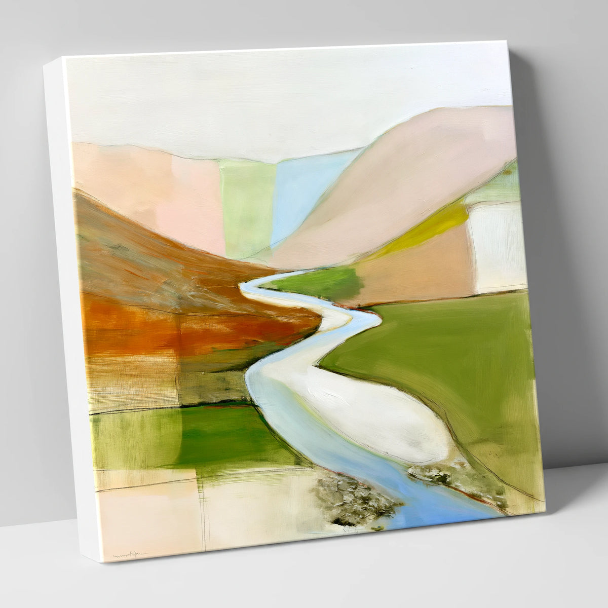 Winding River Through Pastel Fells lake district waterfall canvas wall art