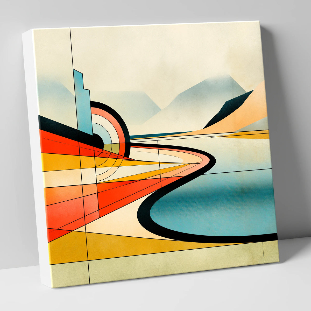 Vibrant Geometric Lake And Fells lake district lake canvas wall art