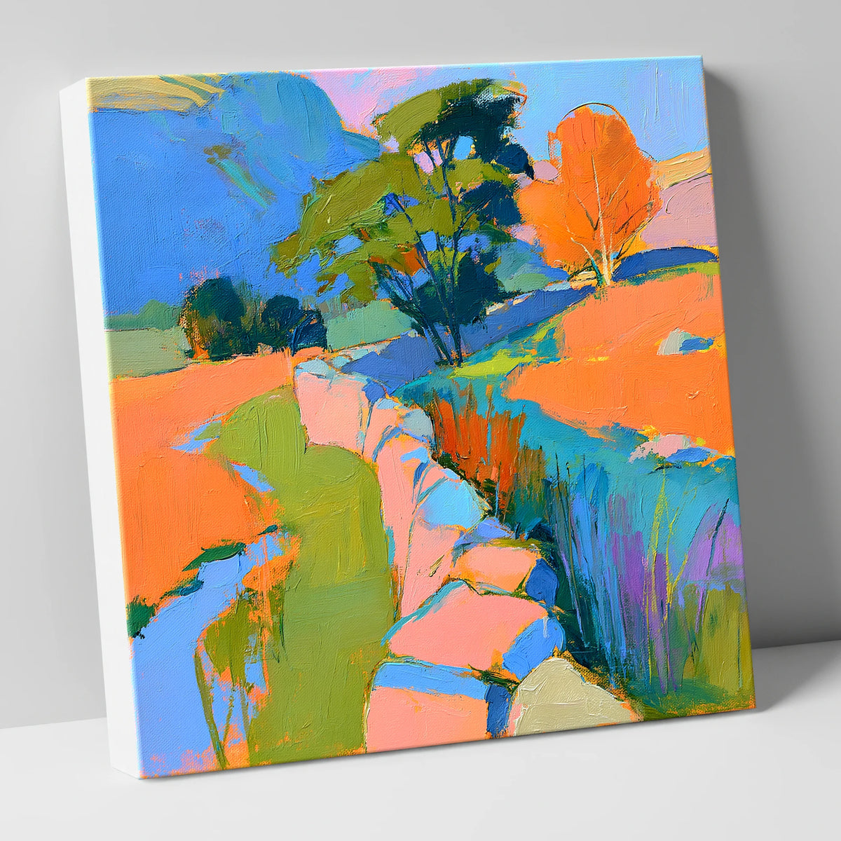 Colourful Drystone Wall Valley Scene lake district valley canvas wall art