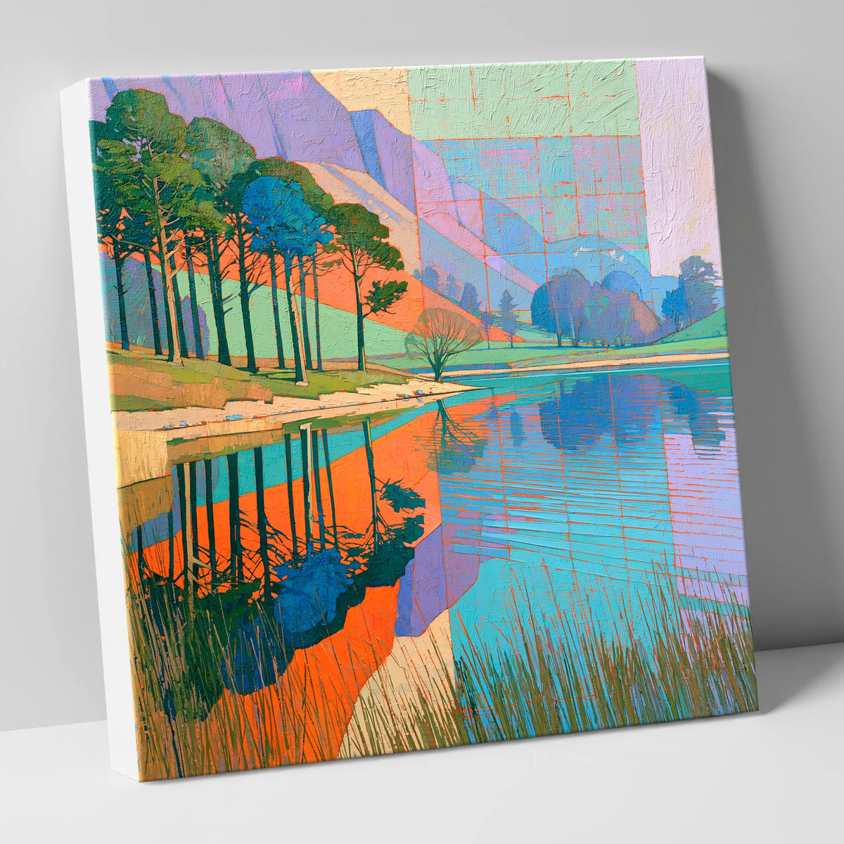 Bold Pine Tree Reflections lake district lake canvas wall art