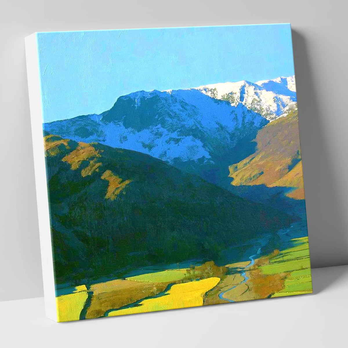 Snowy Glaramara Over Winding River lake district fell canvas wall art