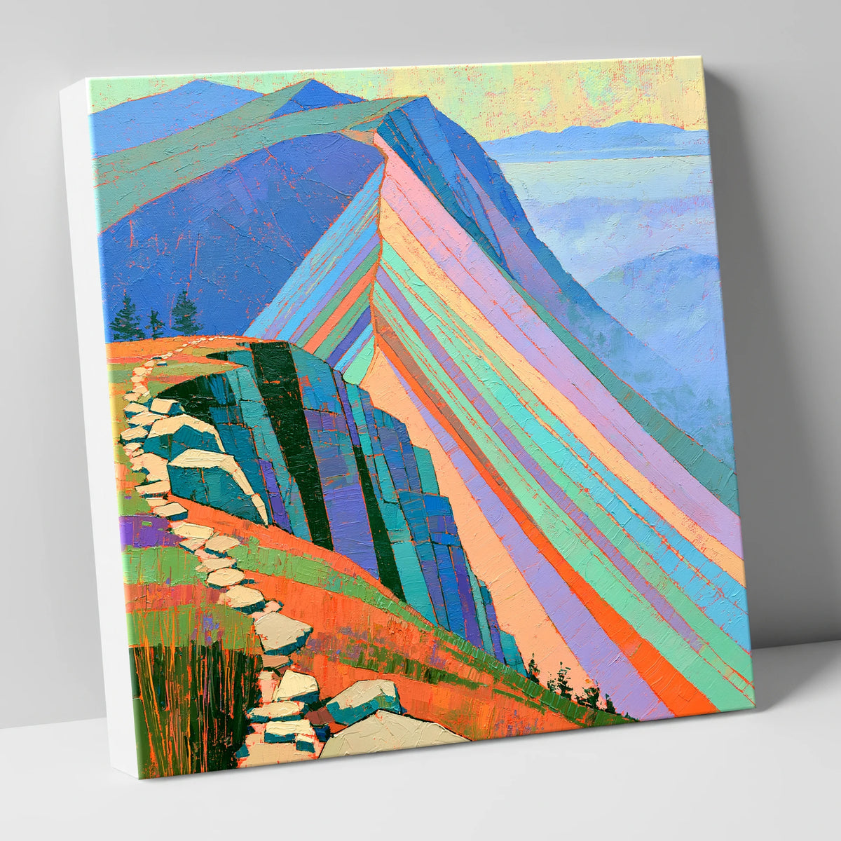 Colourful Striated Mountain Ridge lake district fell canvas wall art