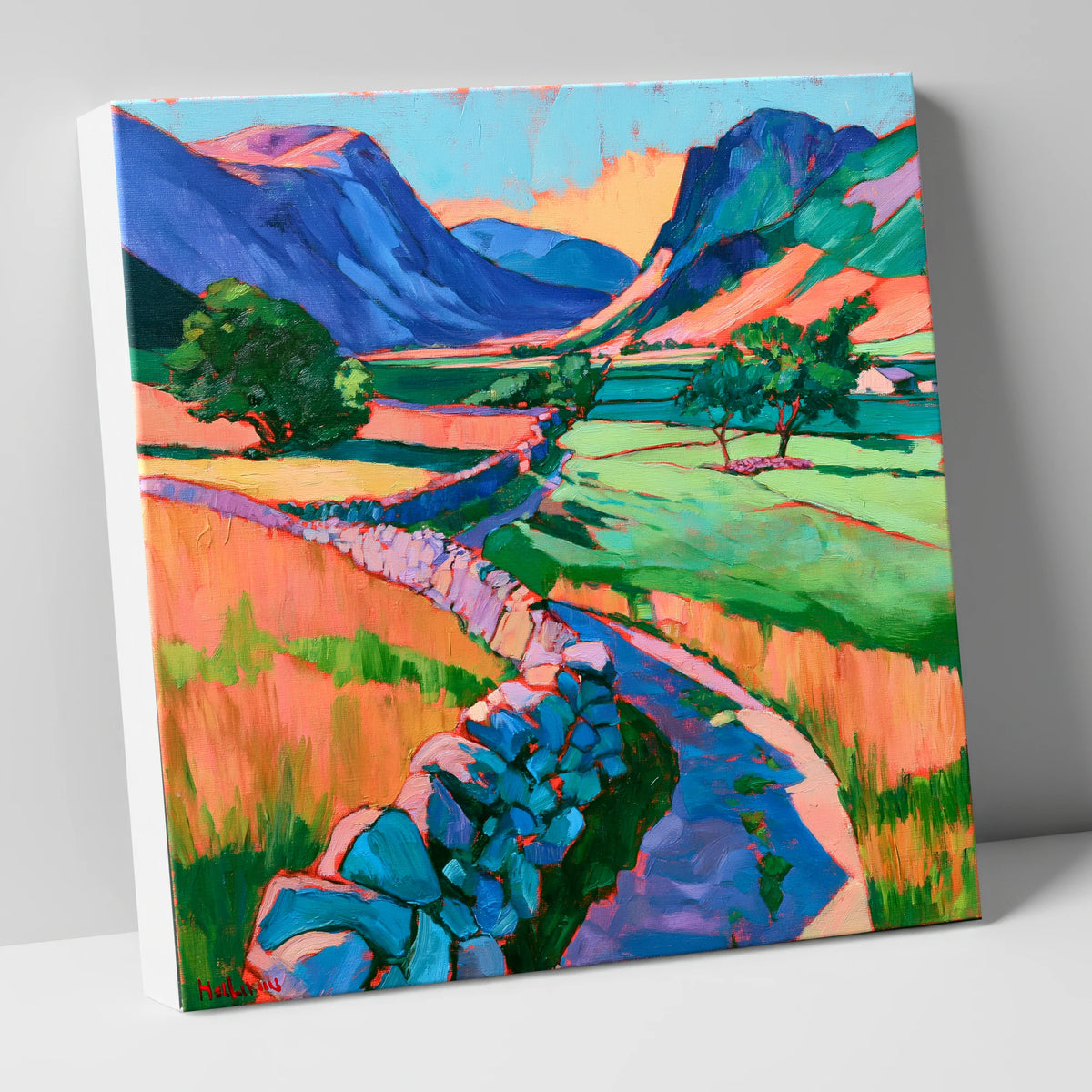 Drystone Wall through a Vibrant Valley lake district valley canvas wall art