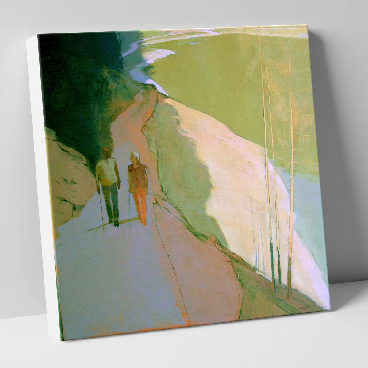 Hikers on Lakeside Mountain Path lake district walking canvas wall art